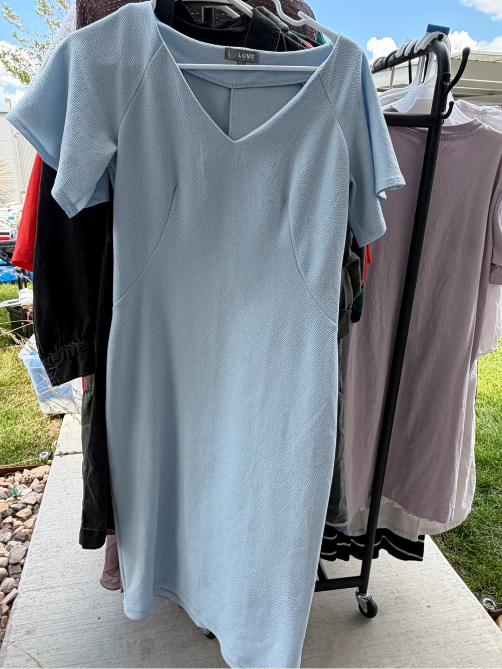 Love Light Blue V-Neck Flutter Sleeve Dress
